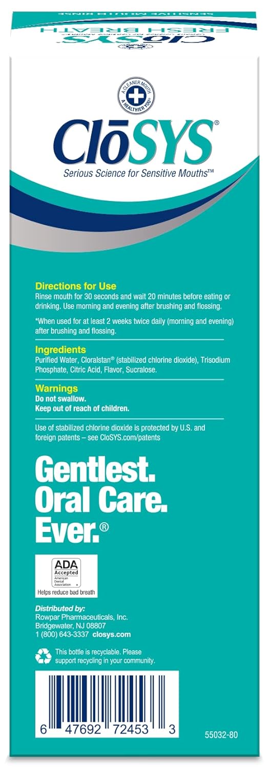 CloSYS Sensitive Mouthwash, 32 Ounce, 2 Count, Gentle Mint, Alcohol Free, Dye Free, pH Balanced, Helps Soothe Mouth Sensitivity, Fights Bad Breath