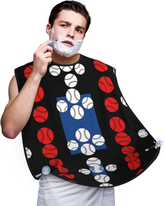 Waterproof Beard Grooming Bib, Baseball Art Black American Flag Shave Bib, Non-Stick Hair Catcher for Shaving Trimming, Apron Essential for Men Dad