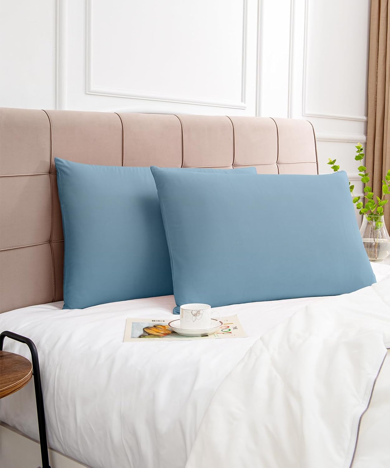 Warmstar Cotton Pillow Cases King Size Set of 2, 600 Thread Count Pillowcases 20x36 Inches, Soft Long Staple Cotton Pillowcases Breathable with Envelope Closure,Placid Blue