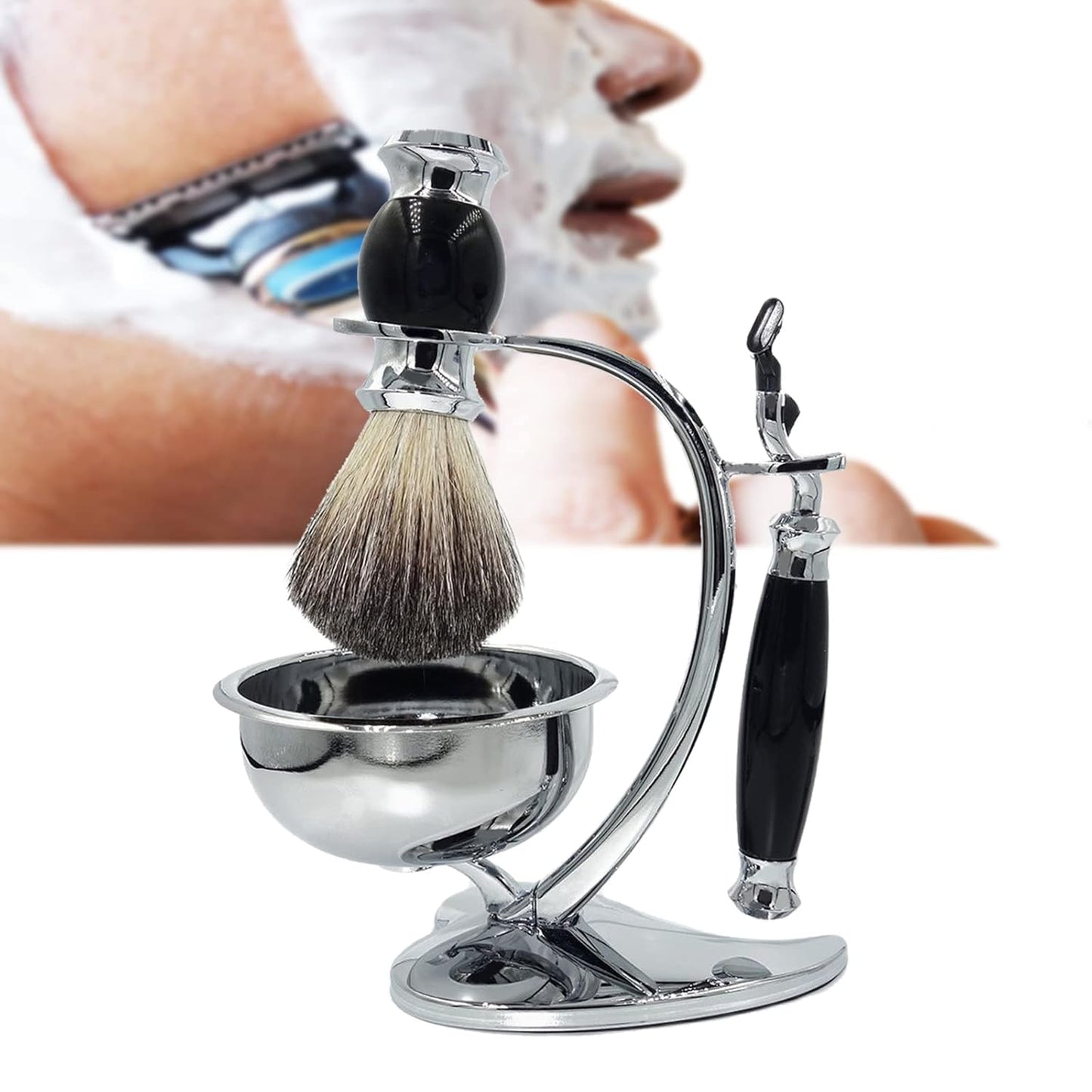 Shaving Kit for Men,Grooming Set includes Wet Manual Mach 3 Razor,Honey Soft Pure Badger Hair Shaving Brush,Heart Shape Stand Holder and Shaving Soap Bowl,Birthday Christmas Gift Set