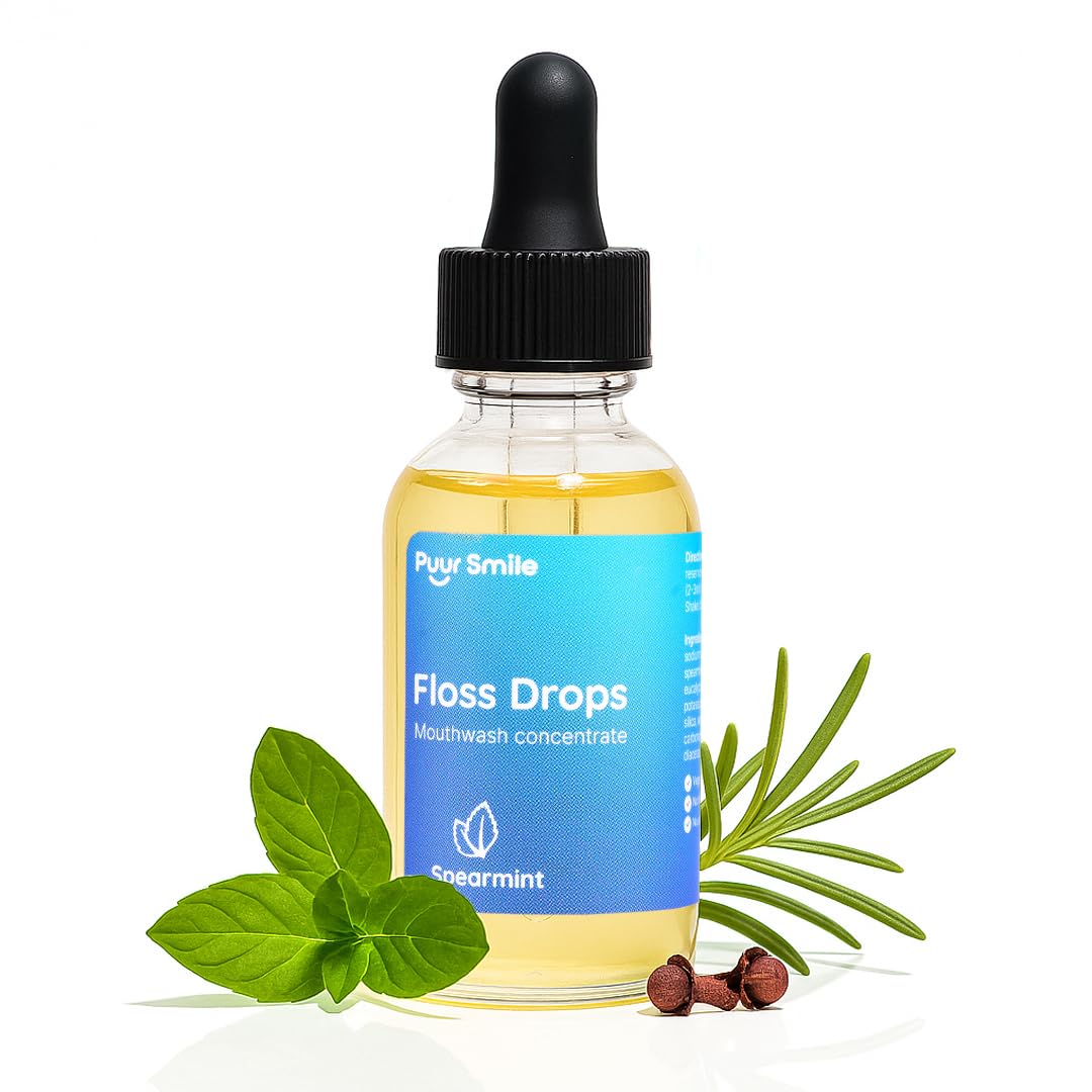 Concentrated Floss Drop Serum – 2oz Concentrated Mouth Wash to Use in Water Flosser | Natural Essentials Promotes Good Breath | Organic Spearmint Drop Supports Good Oral Health