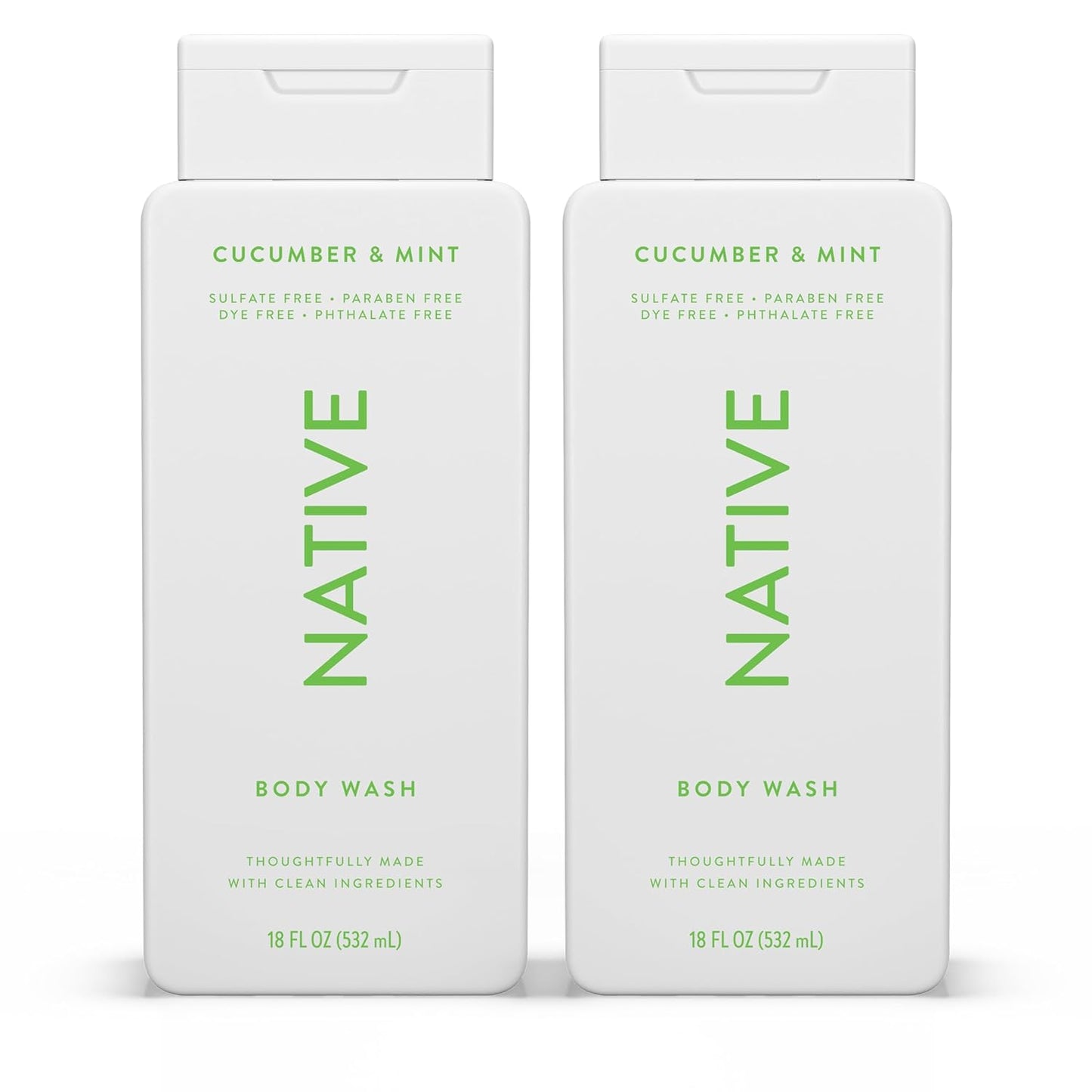 Native Body Wash Contains Naturally Derived Ingredients | For Women & Men, Sulfate, Paraben, & Dye Free Leaving Skin Soft and Hydrated | Cucumber & Mint 18 oz - 2 Pk