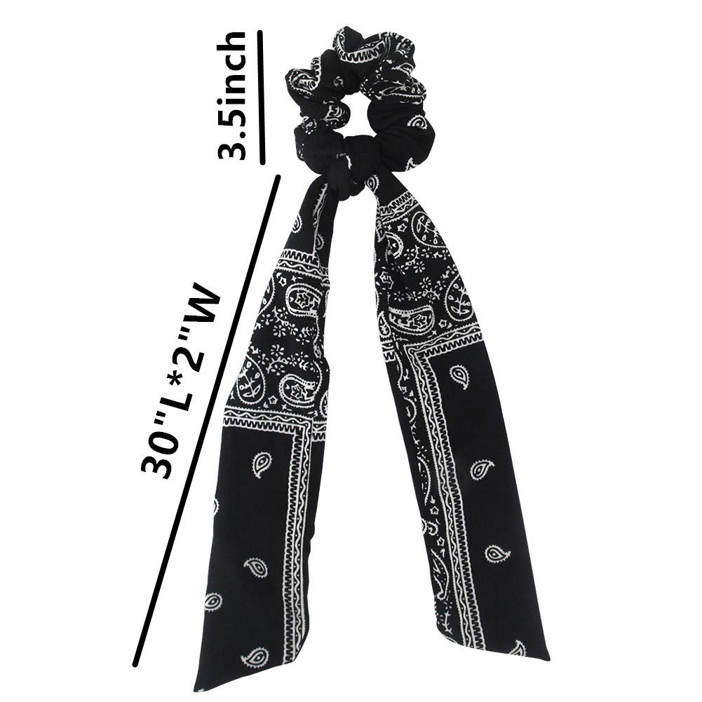 Paisley Hair Scrunchies with Bow Hair Scarves Scrunchy Ponytail Holder Elastics Hair Bands Ribbon Hair Tie for Women Girls with 6PCS