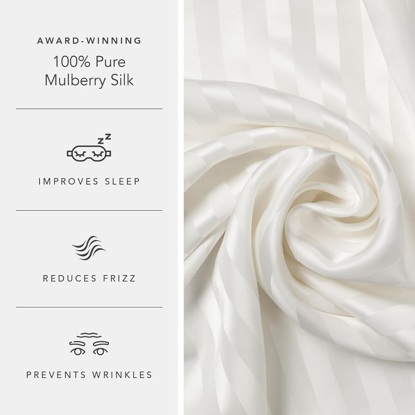 Fishers Finery 25mm 100% Pure Mulberry Silk Pillowcase (White Stripe Queen)