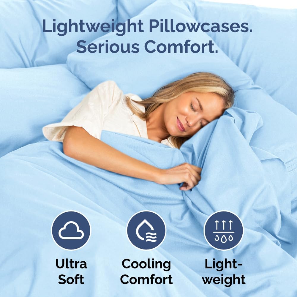 Standard Pillow Cases Set of 6 - Ultra Soft Hotel Quality Pillowcase Covers - Comfy & Wrinkle Free - Shrink, Stain and Fade Resistant - Machine Washable Pillow Protectors - 6 Piece Set - Light Blue