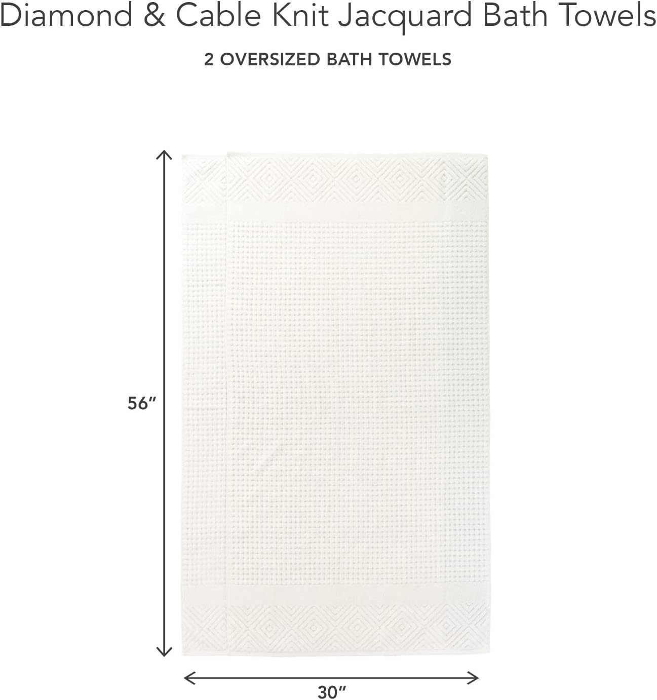 Texere 100% Organic Cotton Diamond Jacquard 700 GSM Luxury Bath Towel Sets - Ultra Soft and Absorbent Hotel and Spa Quality (Diamond, Cream, 2 Bath Towels)