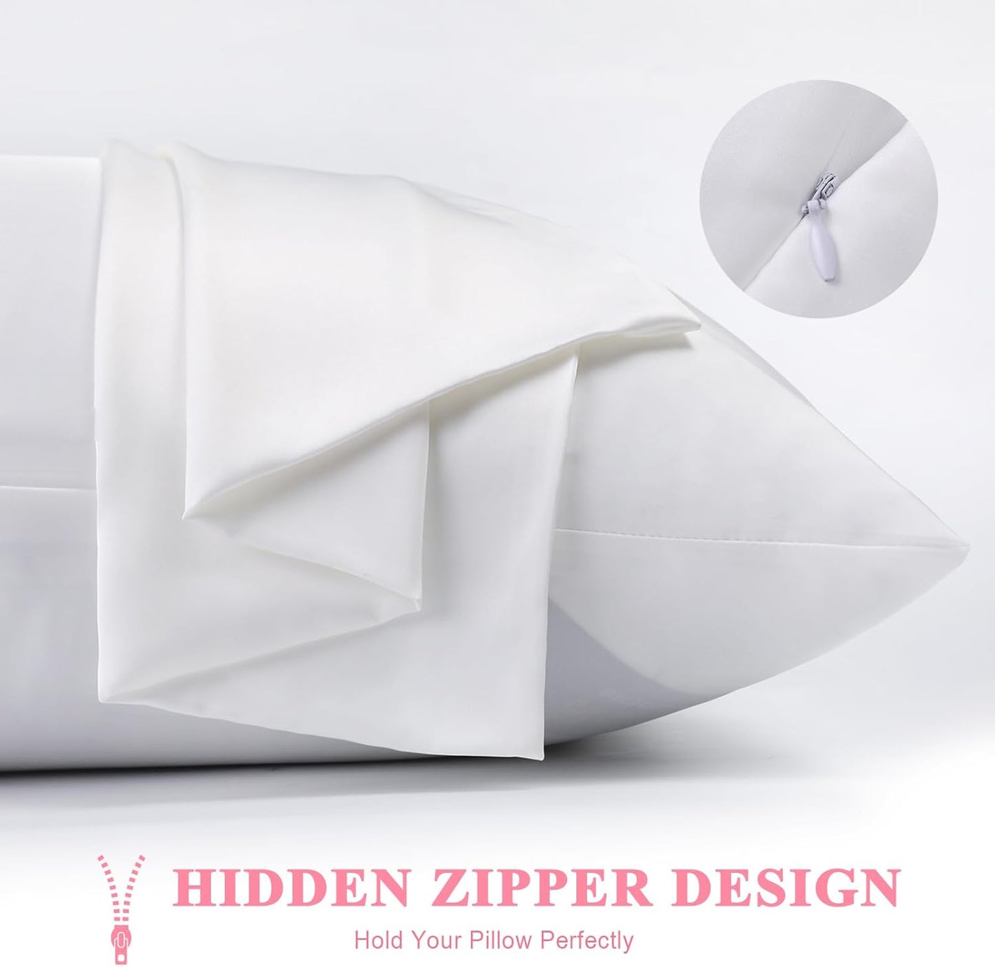 100% Silk Pillowcase 2 Pack for Hair and Skin, Both Sides 23 Momme Grade 6A+ Mulberry Silk Pillowcases with Hidden Zipper, Soft&Smooth Cooling Pillow Cases (White, Queen 20×30)