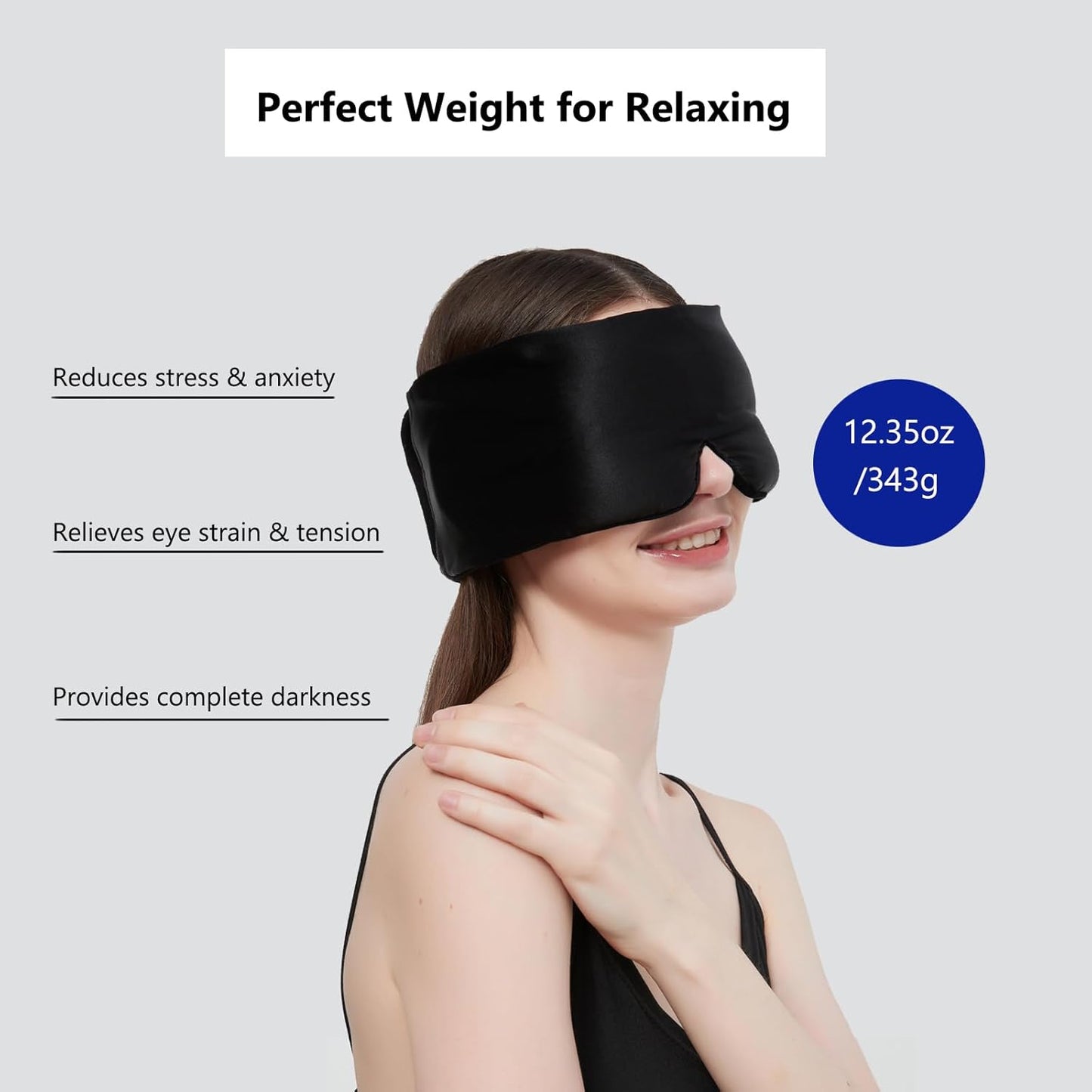 Weighted Eye Mask Silk ALASKA BEAR for Sleeping, Wraparound Style Compression, Wide Headband and Large Coverage Ears for Sound-muffling, Microwavable Beads Filled