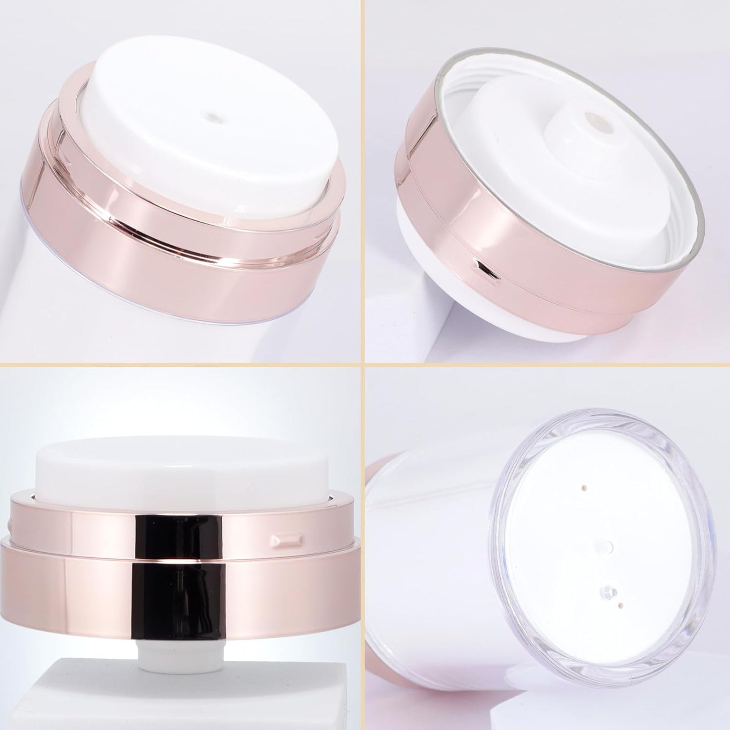 2Pack Airless Pump Jars with Cosmetic Spatula, 3.5 oz Empty Refillable Cosmetic Air Pump Jars Bottles Airless Lotion Cream Dispenser Portable Travel Makeup Containers (Rosegold)