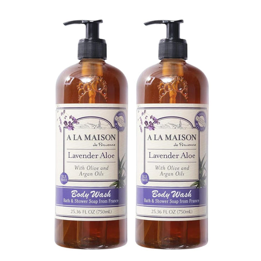 A LA MAISON French Hydrating Liquid Body Wash, Lavender Aloe - Natural Body Wash Made with Essential Oils - Biodegradable, Plant-Based, Vegan, Cruelty-Free, Alcohol & Paraben Free (25.36 oz, 2 Pack)