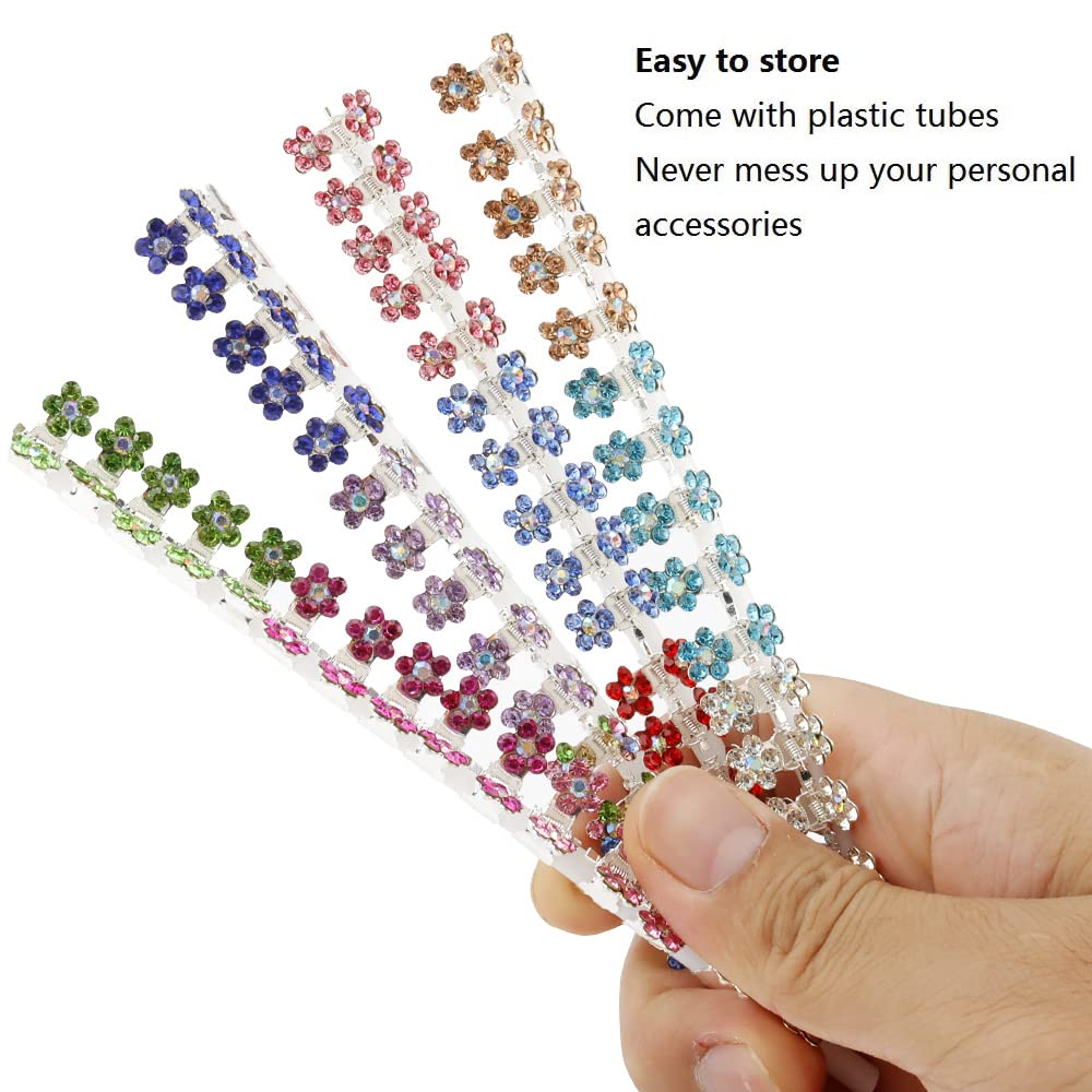 Mini Claw Clips with No-Slip Grip - Glitter and Rhinestone Hair Accessories in Mixed Colors, Metal Clamps for Girls and Women (Silver-13Colors)