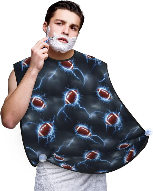 No-Slip Shaving Bib, Beard Grooming Apron with Strong Suction Cups, American Football 3D Print