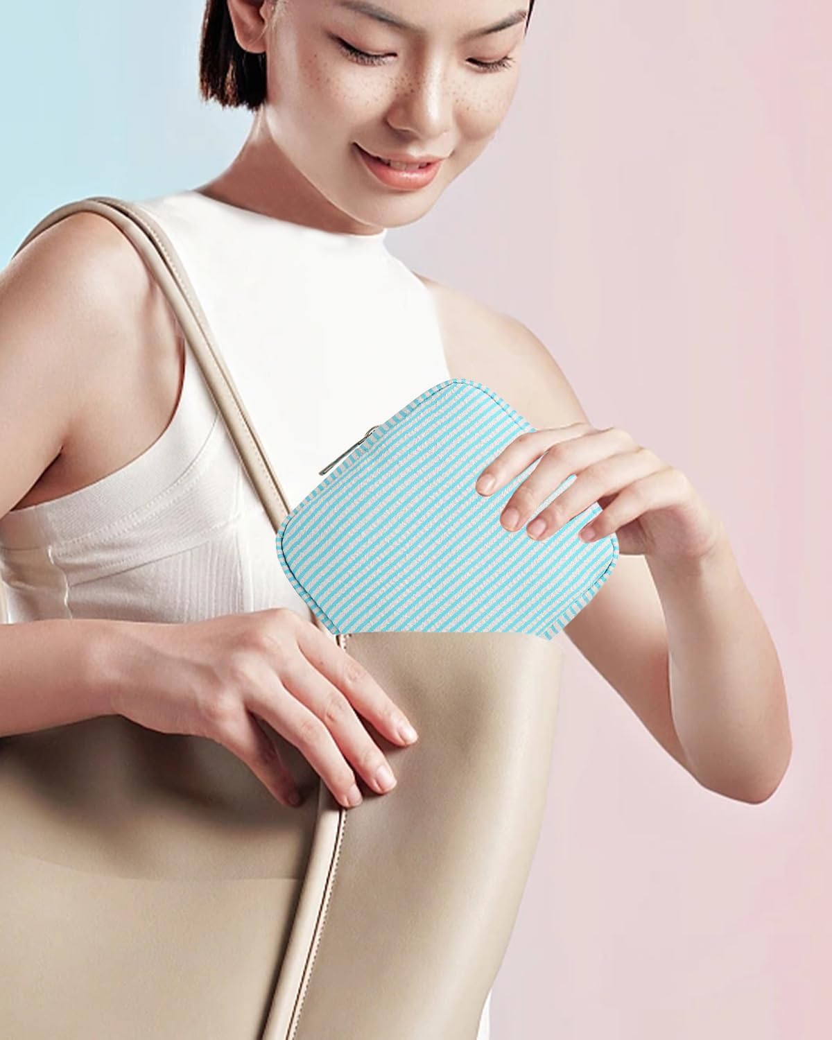 2Pcs Mini Makeup Bag, Small Makeup Pouches for Purse Cute Cosmetics Bag Pouch with Slip-in Pockets Small Travel Toiletry Bag Zipper Makeup Aesthetic Accessories Storage Bag