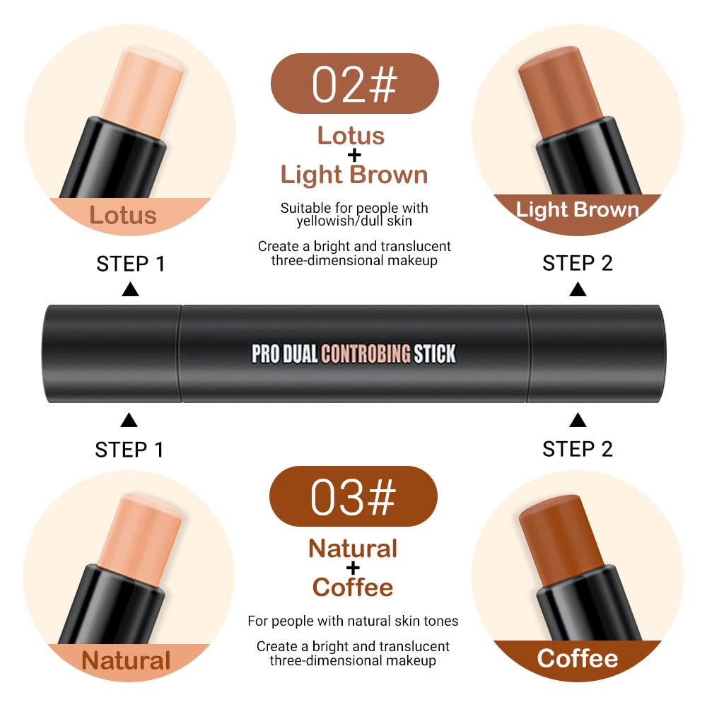 evpct 4 Colors Contour Stick Makeup Set Concealer Stick Cream Contouring Contour Palette Makeup Kit for Beginners Nose Bronzer Stick Liquid Contour Face Highlighter Makeup contorno maquillaje 02+03