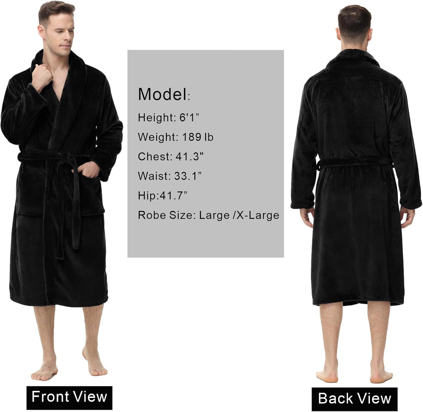 Yurhap Mens Fleece Robe, Soft Plush Robe for Men, Fluffy Bathrobe with Belt & 2 Pockets