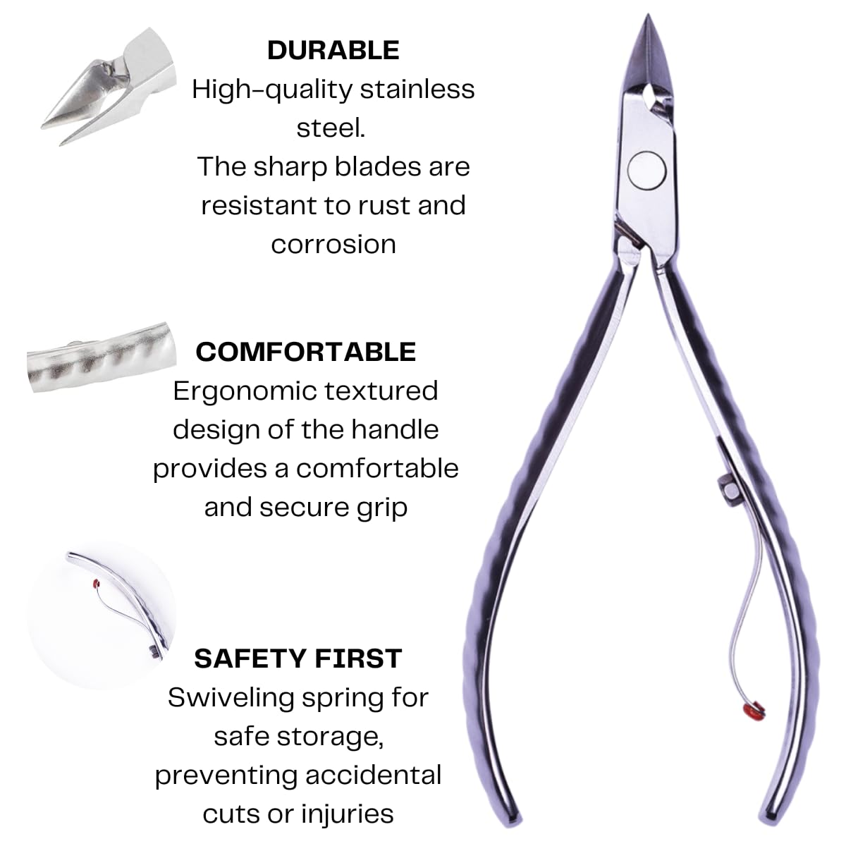 Mundial Nail Care 3 Piece Set - Professional Stainless Steel Cuticle Nippers with Double Nail Spatula and Pusher, Manicure, and Pedicure Trimmer Kit