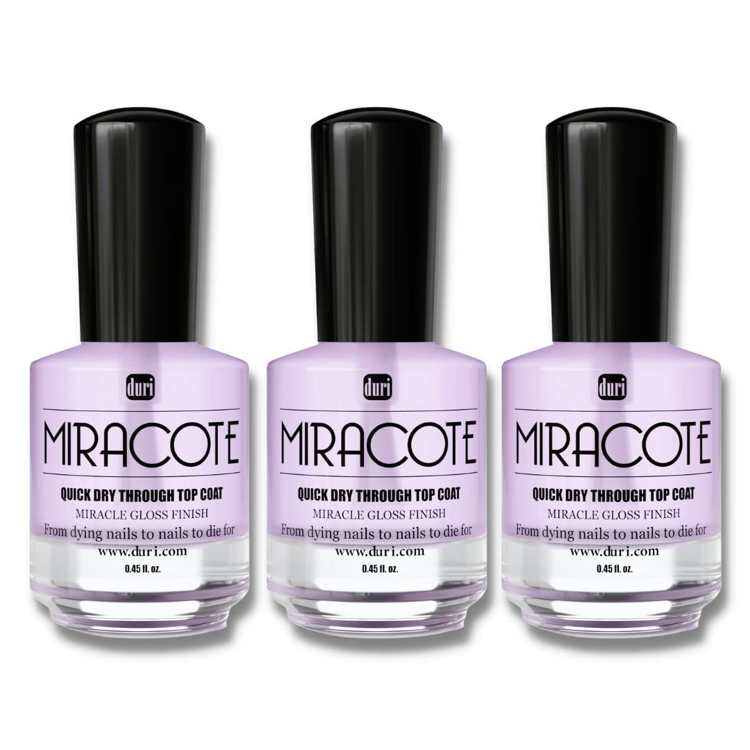 duri Miracote Quick-Dry Top Coat - High Gloss Finish, Chip Resistant, Long Wear - Nail Polish Protector for Strength and Growth | Pack of 3