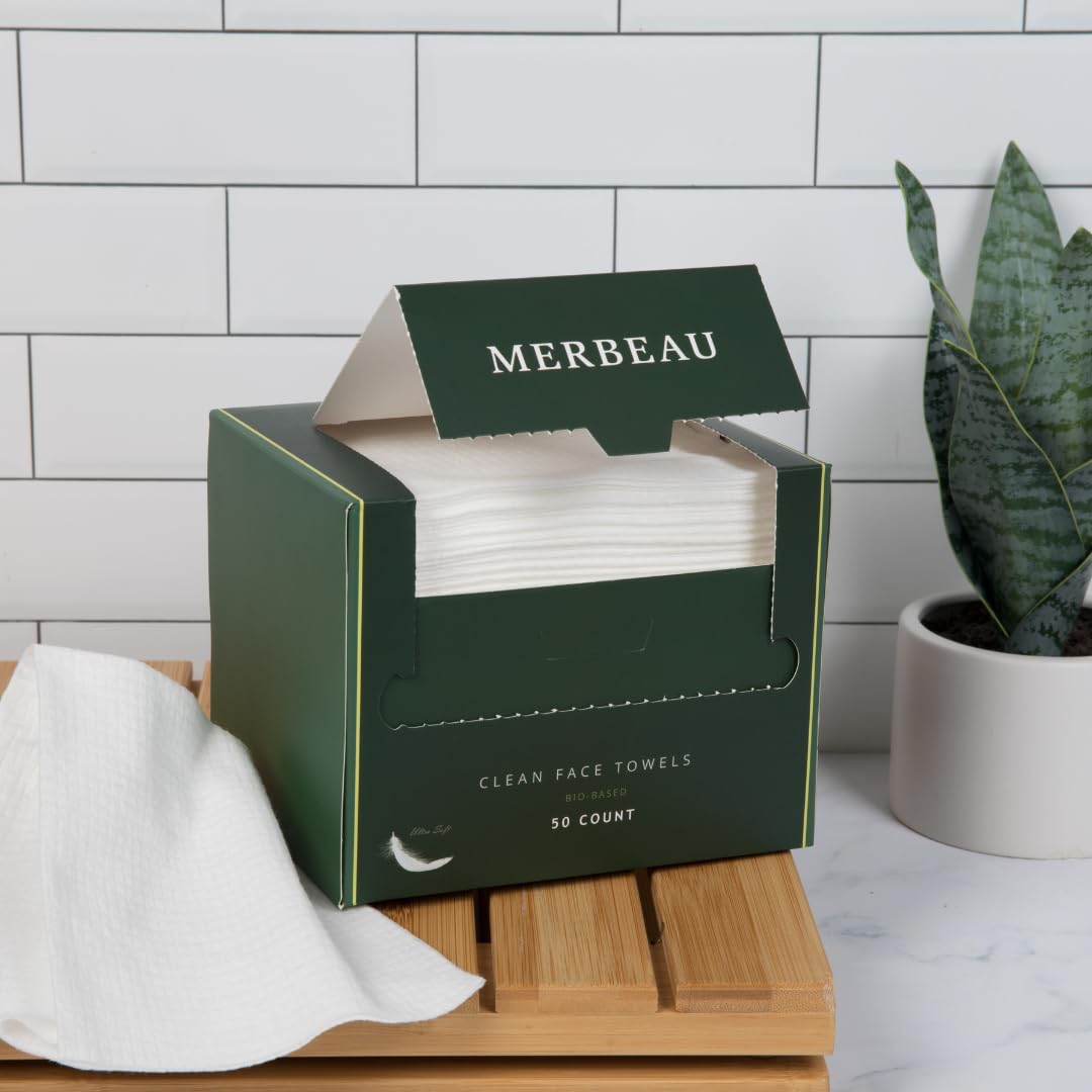 Clean Facial Towels for Sensitive Skin, 100% USDA Biobased Face Towels, 50 Count, Ultra Soft, Makeup Remover Dry Wipes, Cotton