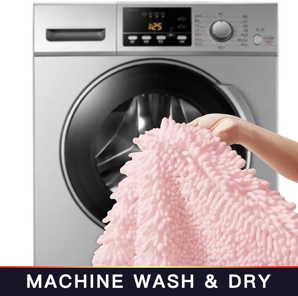 Walensee Bathroom Rug Non Slip Bath Mat (24x17 Inch Blush) Water Absorbent Super Soft Shaggy Chenille Machine Washable Dry Extra Thick Perfect Absorbant Best Small Plush Carpet for Shower Floor