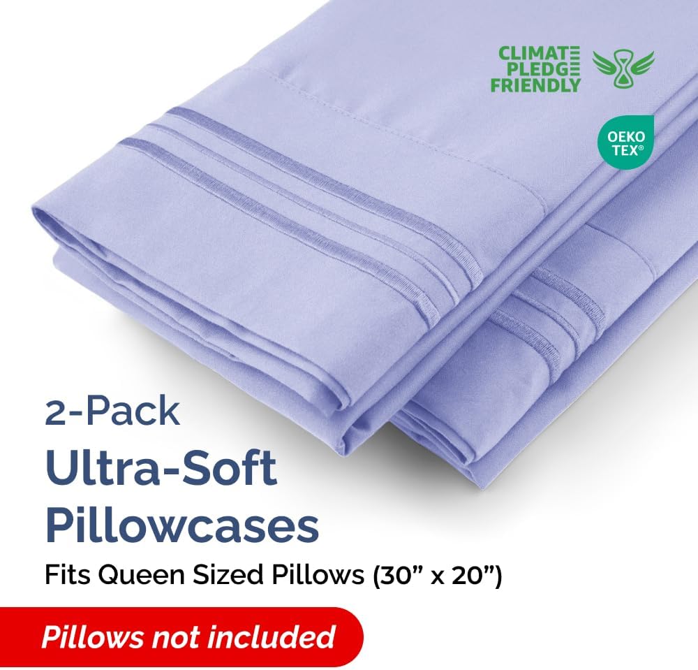 Queen Pillow Cases Set of 2 - Ultra Soft Hotel Quality Pillowcase Covers - Comfy, Cozy & Wrinkle Free - Shrinkage, Stain & Fade Resistant - Machine Washable Pillow Protectors - 2 Piece Set - Lavender