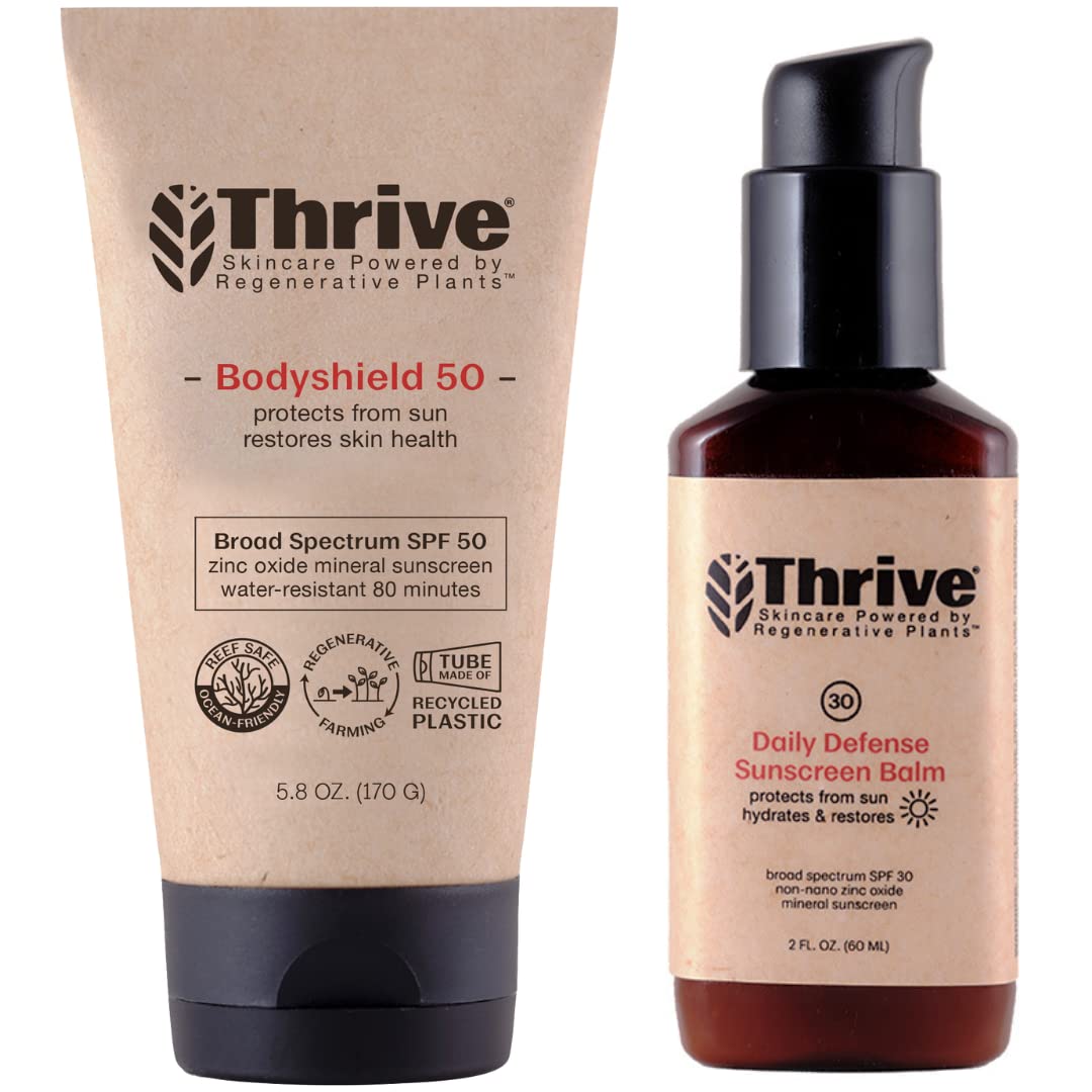 Thrive Natural Care Moisturizing Mineral Face Sunscreen SPF 30 & Water Resistant Reef Safe Body Sunscreen SPF 50 Bundle - Broad Spectrum Zinc Oxide Sunblock, Vegan