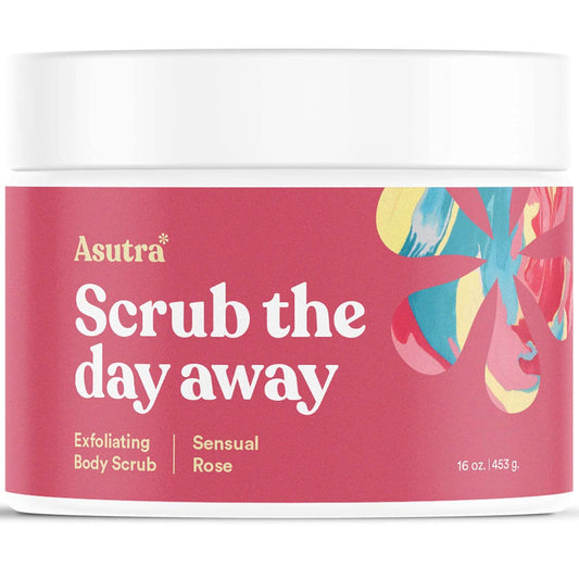 ASUTRA Dead Sea Salt Essential Oil Body Scrub Exfoliator (Sensual Rose), 16 oz - Ultra Hydrating, Gentle, & Moisturizing - Coconut, Rose, and Sandalwood Oils