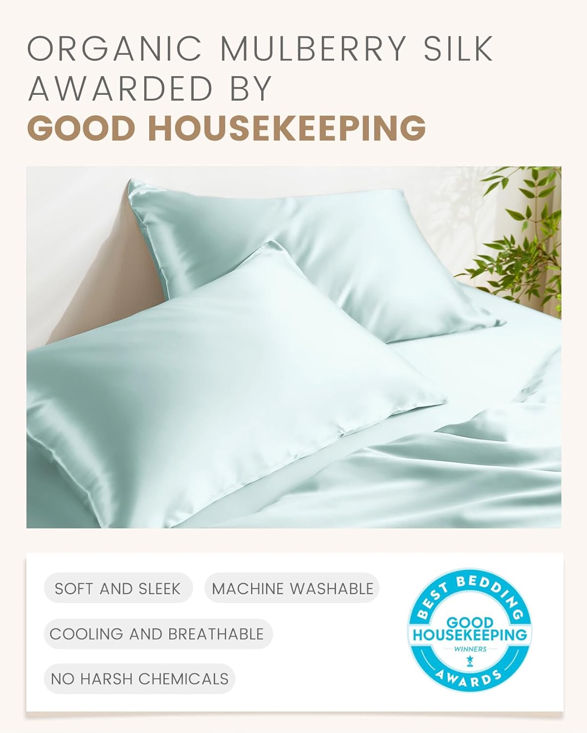 THXSILK 100% Mulberry Silk Pillowcase for Hair and Skin, Grade 6A+ Mulberry Silk Pillow Case Soft and Breathable, Hypoallergenic Pillow Case Cover with Zipper, 1pc (Queen 20"x30", Light Blue)