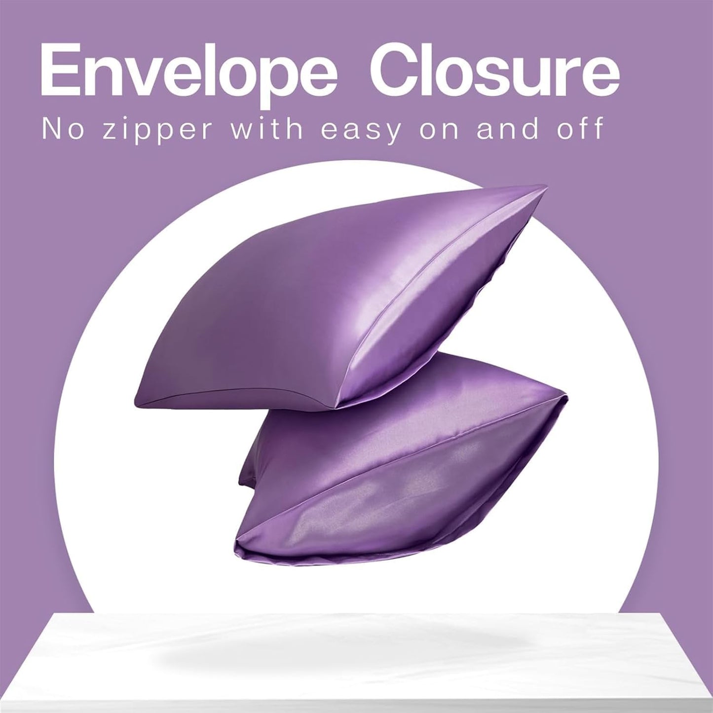 MR&HM Satin Pillowcase for Hair and Skin, Silk Satin Pillowcase 2 Pack, Queen Size Pillow Cases Set of 2, Silky Pillow Cover with Envelope Closure (20x30, Lavender)