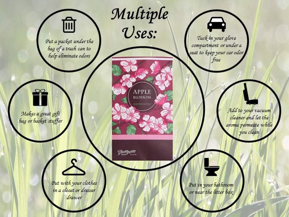 Floral Simplicity Apple Blossom Scented Sachets Pack of 3, Fall & Winter - Long-Lasting Scented Bags, Home Fragrance, Air Freshener & Deodorizer for Closet, Room, Drawer, or Cars, Made in The USA