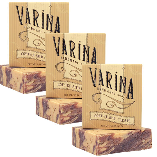 Varina Natural Coffee Cream Bar Soap - Gentle Cleansing for Sensitive Skin, Earthy Scents - 3 Pack