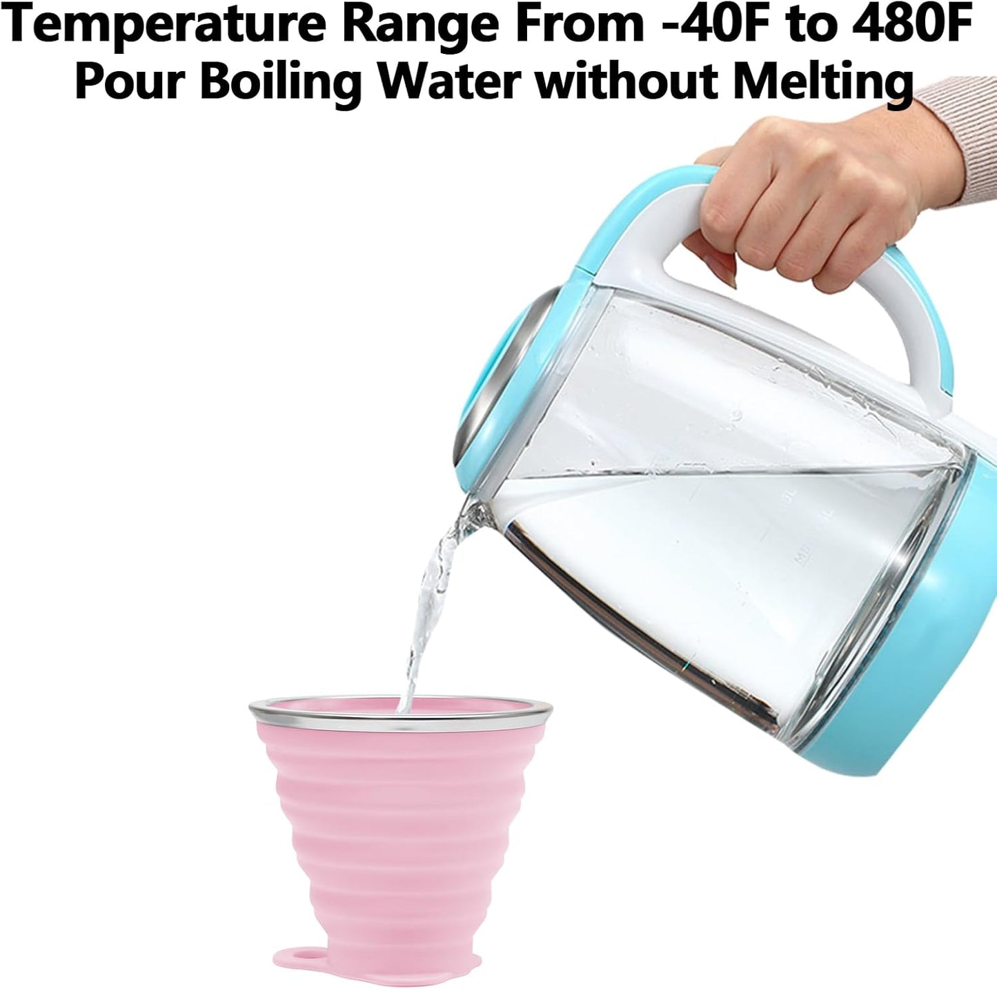 Litoexpe 2 Pack Silicone Collapsible Travel Cup Portable Folding Camping Cup Sets with Lids, Pink & Purple, Capacity 9.22oz (270ml)