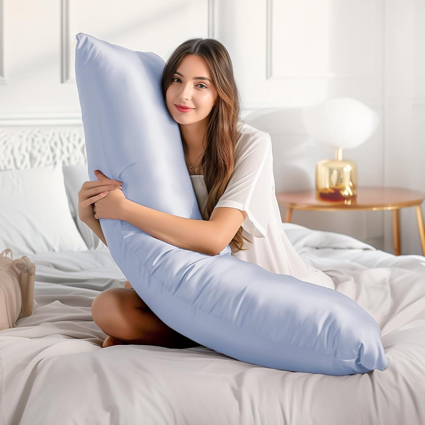 BEDELITE Satin Body Pillow Cover 2 Pack, Super Soft and Cooling Body Pillow Pillowcase for Hair and Skin, Breathable Silky Full Long Pillowcase Cover(20"x54", Evening Haze)