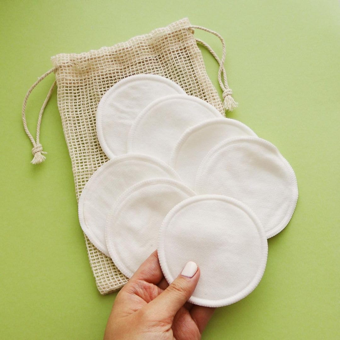 Mei Apothecary Soft Reusable Makeup Remover Pads Weekly Pack - 7 Pack Bamboo Cotton Rounds, Washable & Eco-Friendly, Zero Waste for All Skin Types