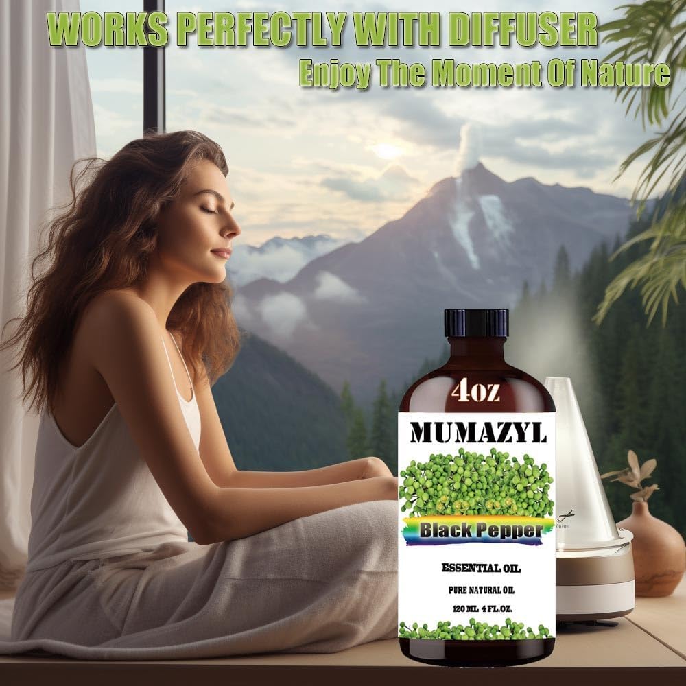 Black Pepper Essential Oil, Black Pepper Oil 4 Fl Oz 120ML for Diffuser Humidifier Yoga Cleaning DIY Candle Soap Making Essential Oils