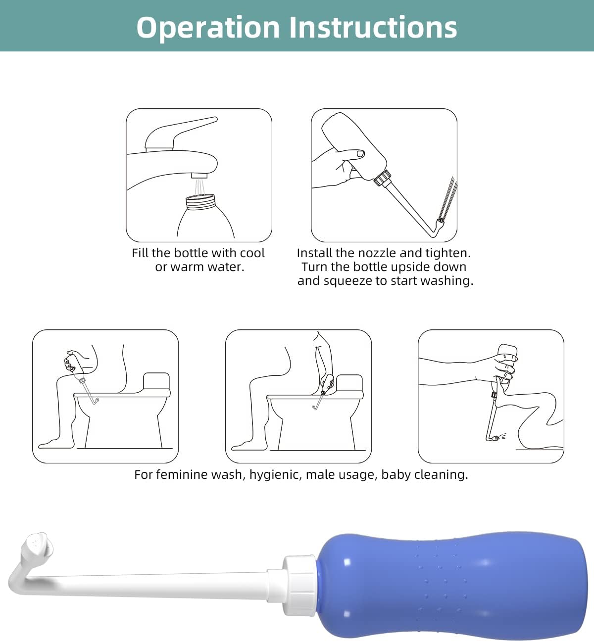 Hibbent Portable Bidet for Travel, Handheld Travel Bidet, Personal Hygiene Care, Extended Nozzle, 17oz(500ml), Purple