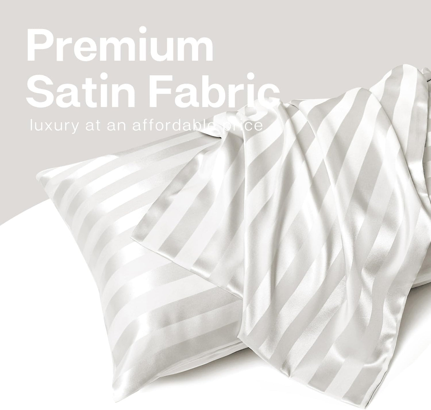 MR&HM Satin Pillowcase for Hair and Skin, Silk Satin Pillowcase 2 Pack, Queen Size Pillow Cases Set of 2, Silky Pillow Cover with Envelope Closure (20x30, Ivory Striped)