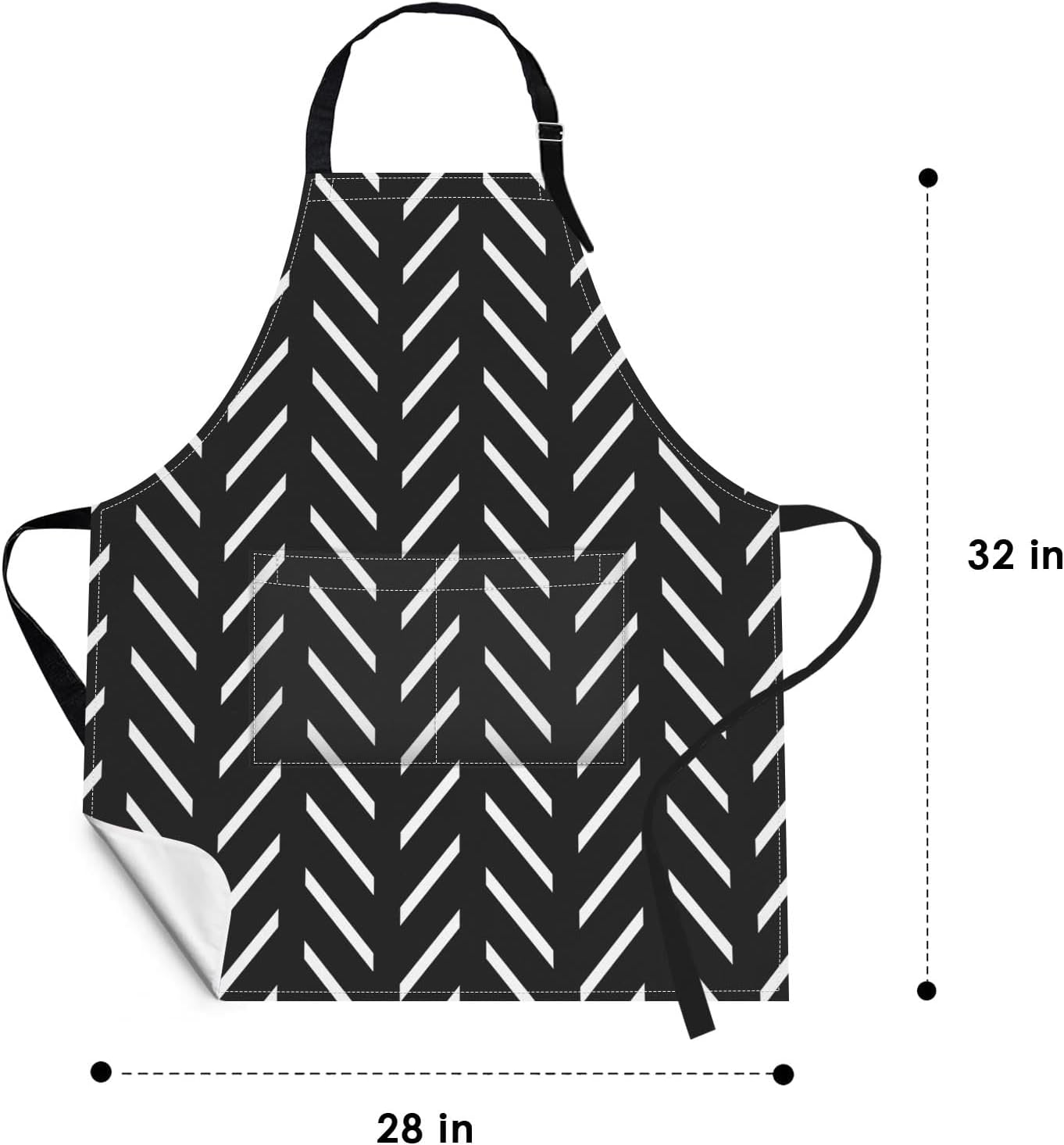 Britimes 2 Pack Aprons, Boho Stripe Adjustable Bib Aprons with 2 Pockets for Women Men Couple Lovers Chef Home Kitchen Cooking Baking Gardening Black and White Apron 32x28 Inches