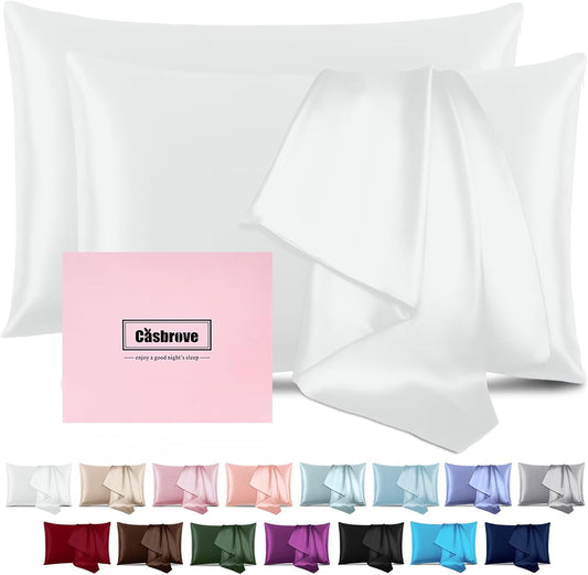 Silk Pillow Cases 2 Pack Mulberry Silk Pillow Cases Soft Breathable Both Sided Natural Silk Pillowcase with Zipper Beauty Sleep Silk Pillow Cases for Gift(King,White)