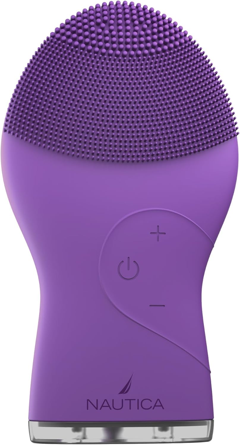 Nautica PC120 Facial Cleansing Brush Made with Ultra-Hygienic Soft Silicone, Waterproof, Rechargeable Vibrating Face Exfoliator Scrub Brush with Sonic Technology for Men & Women - Hy Purple