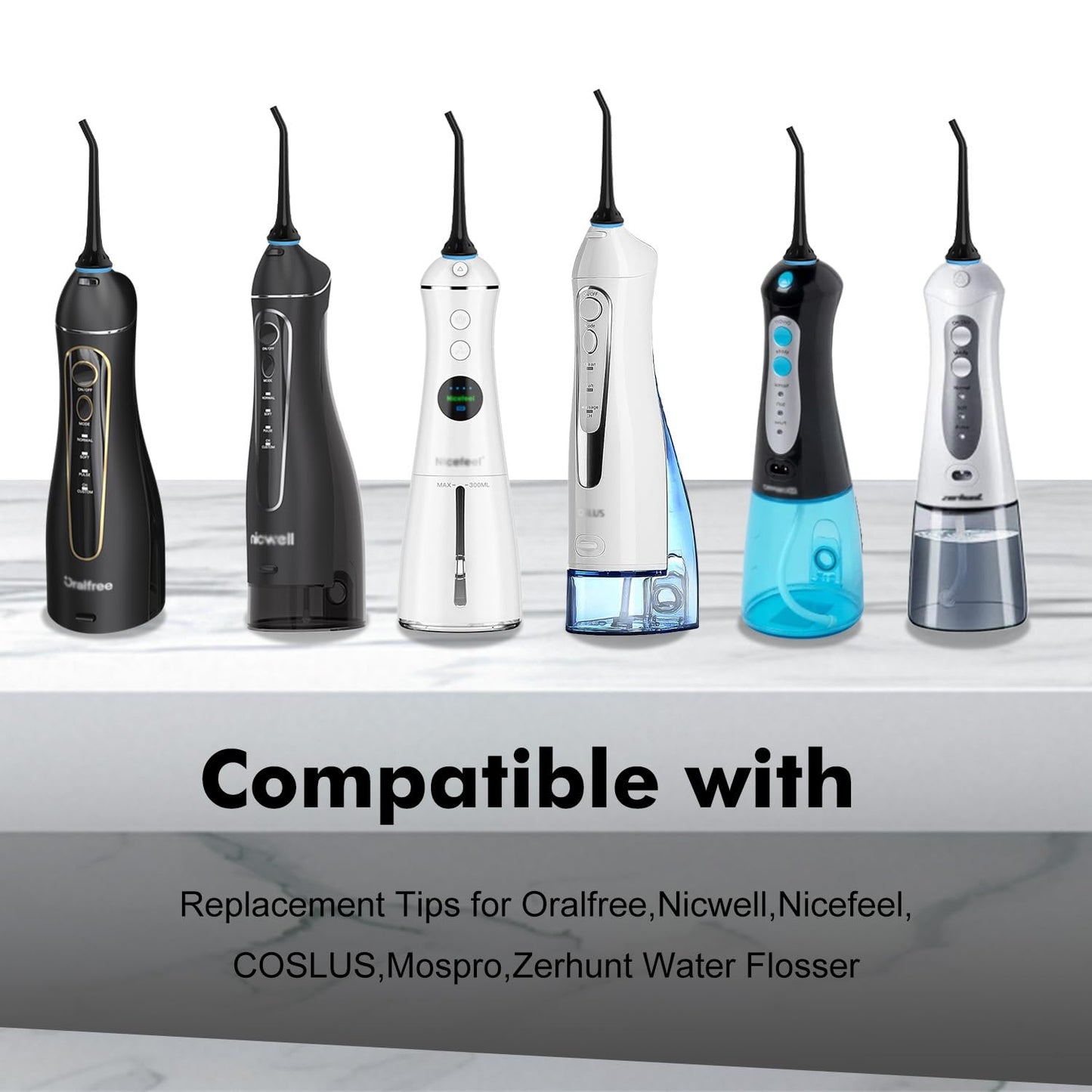 Replacement Tips for Oralfree,Nicwell,Nicefeel,COSLUS,Mospro,Zerhunt,McNaval Water Flosser, Replacement Heads Oral Irrigator Jet Tip Nozzel,Blcak（3 Pack）
