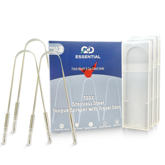 Metal Tongue Scraper for Adults with Travel Cases - 3 Pack, Tongue Cleaner for Adults with Travel Cases, 100% Stainless Steel Tongue Scraper for Bad Breath, Daily Hygiene, Oral Care