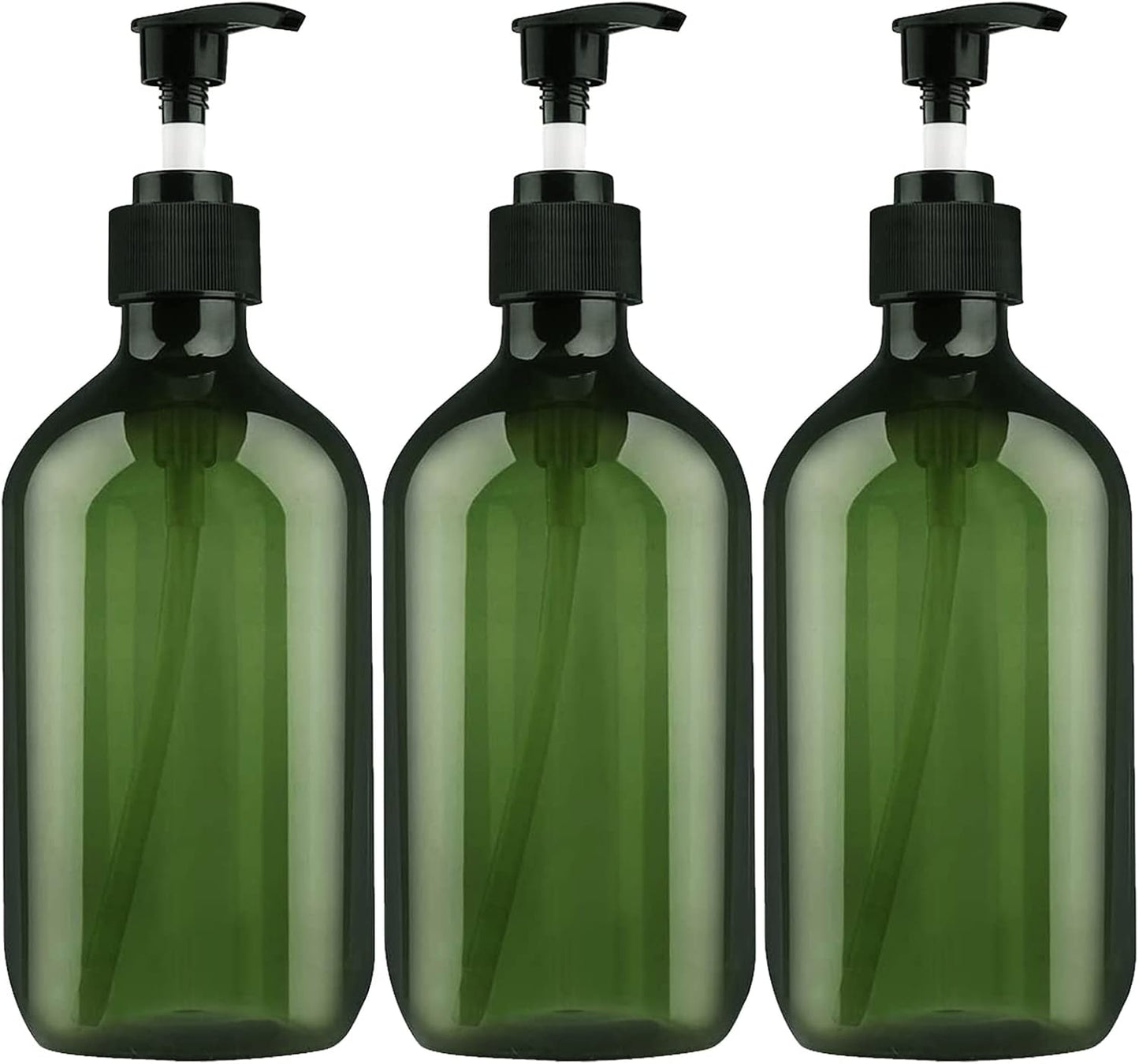 Empty Plastic Bottles with Pump Dispenser and 6pcs Labels Included, Refillable Travel Containers for Hand sanitizer Shampoo Lotion, etc - No BPA/Paraben, 500ml/16.9oz (3 Pack(Green))