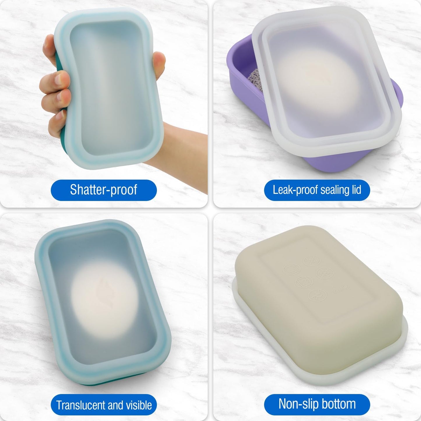 Enhanced Leak Proof Travel Soap Case, AIMAIAIMAI Silicone Soap Container with Draining Layer, Portable Bar Soap Holder for Bathroom, Camping, Gym, Easy to Clean (Translucent & Light-Purple)