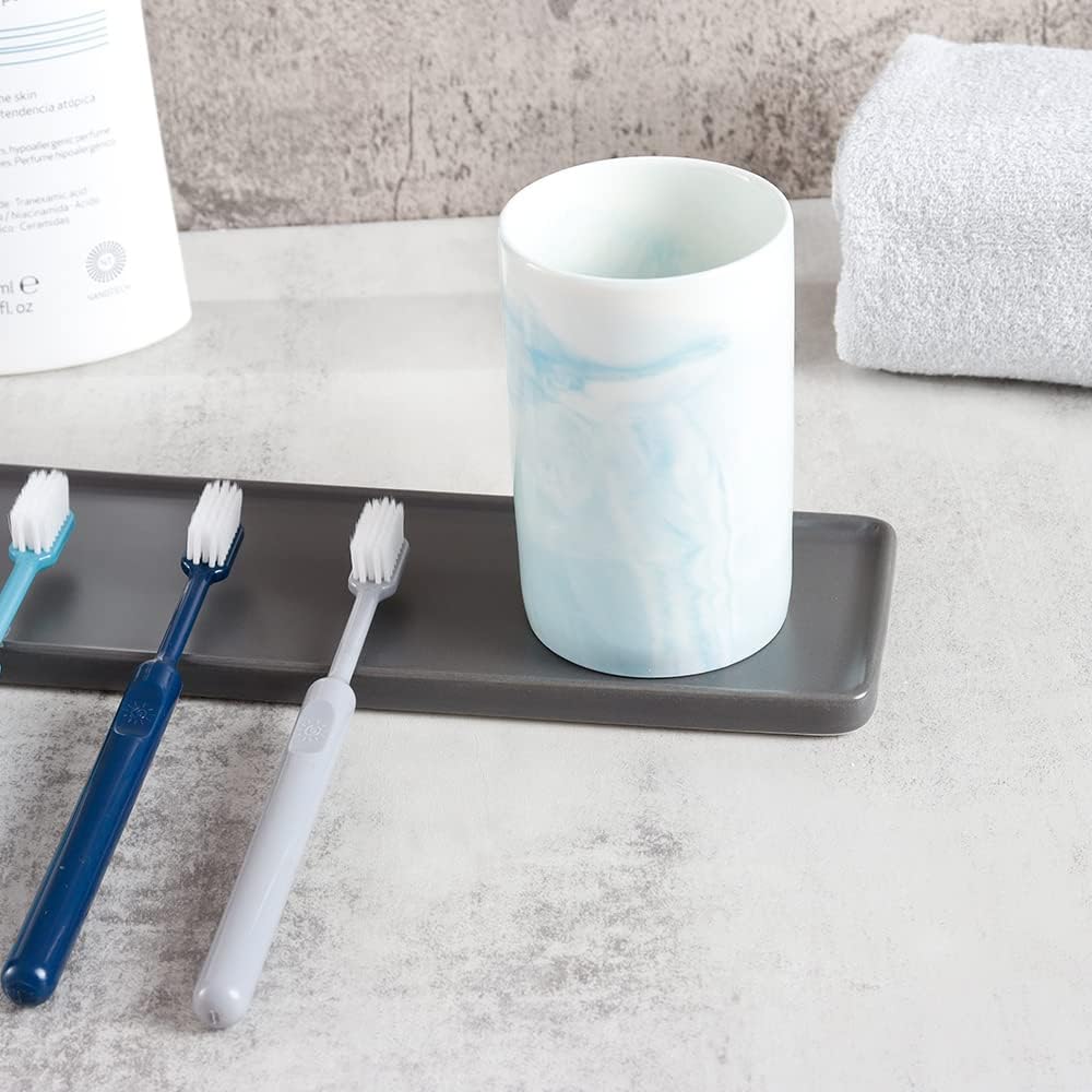 Ceramic Toothbrush Holder, Bathroom Cup, Drinking Mug, Coffee Cups, Marble Pattern Pen Holders, 300ml/Pcs (Blue)