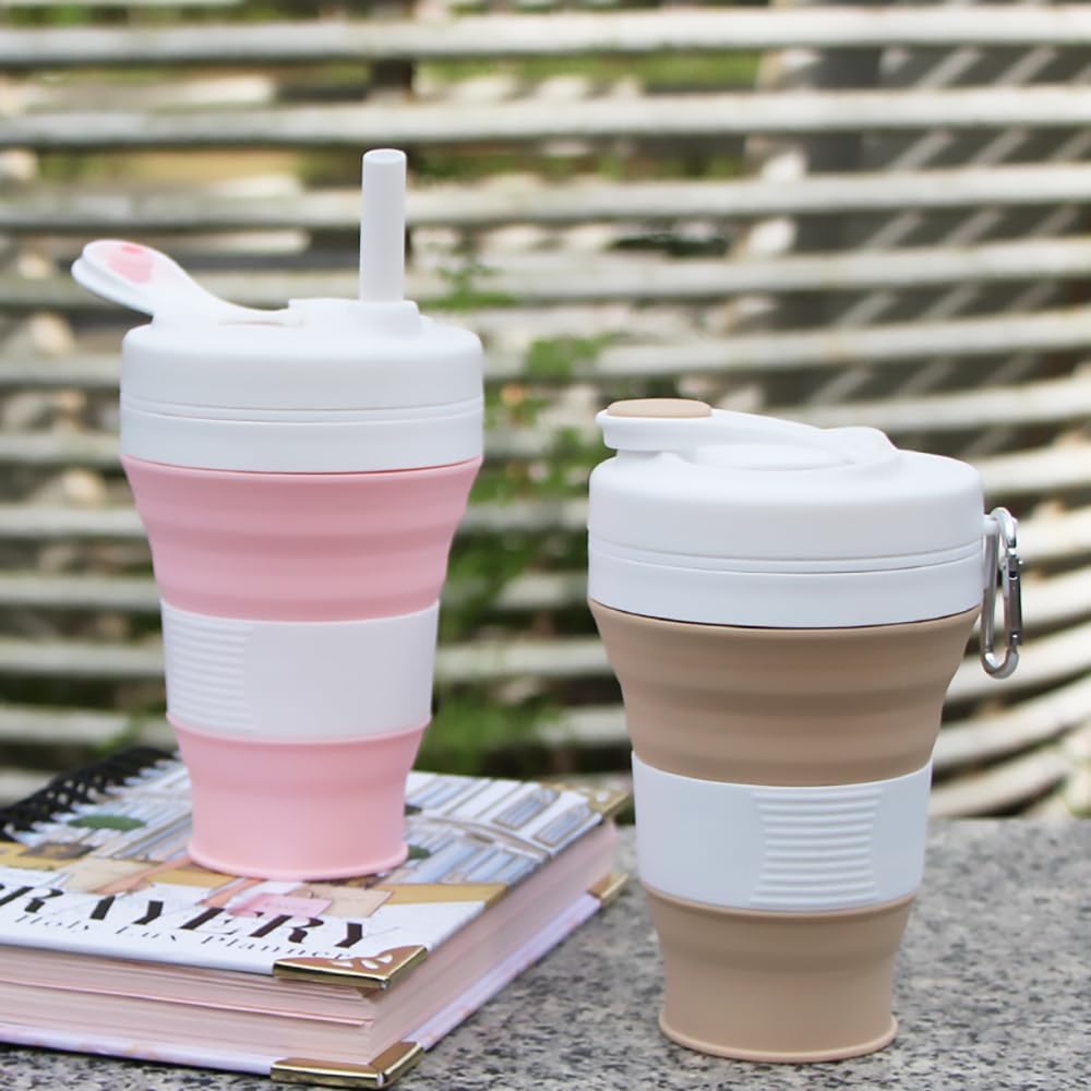 Silicone Coffee Cup with Straw lid Collapsible Cups for Traveling 20oz Lightweight Folding Water Mug for Picnic Hicking Camping Climbing