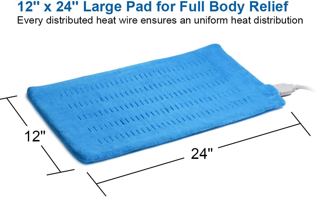 Heating Pad Electric Fast-Heating for Back/Waist/Abdomen/Shoulder/Neck Pain and Cramps Relief - Moist and Dry Heat Therapy with Auto-Off 12"x24" Hot Heated Pad by GOQOTOMO-HF-B(Blue)