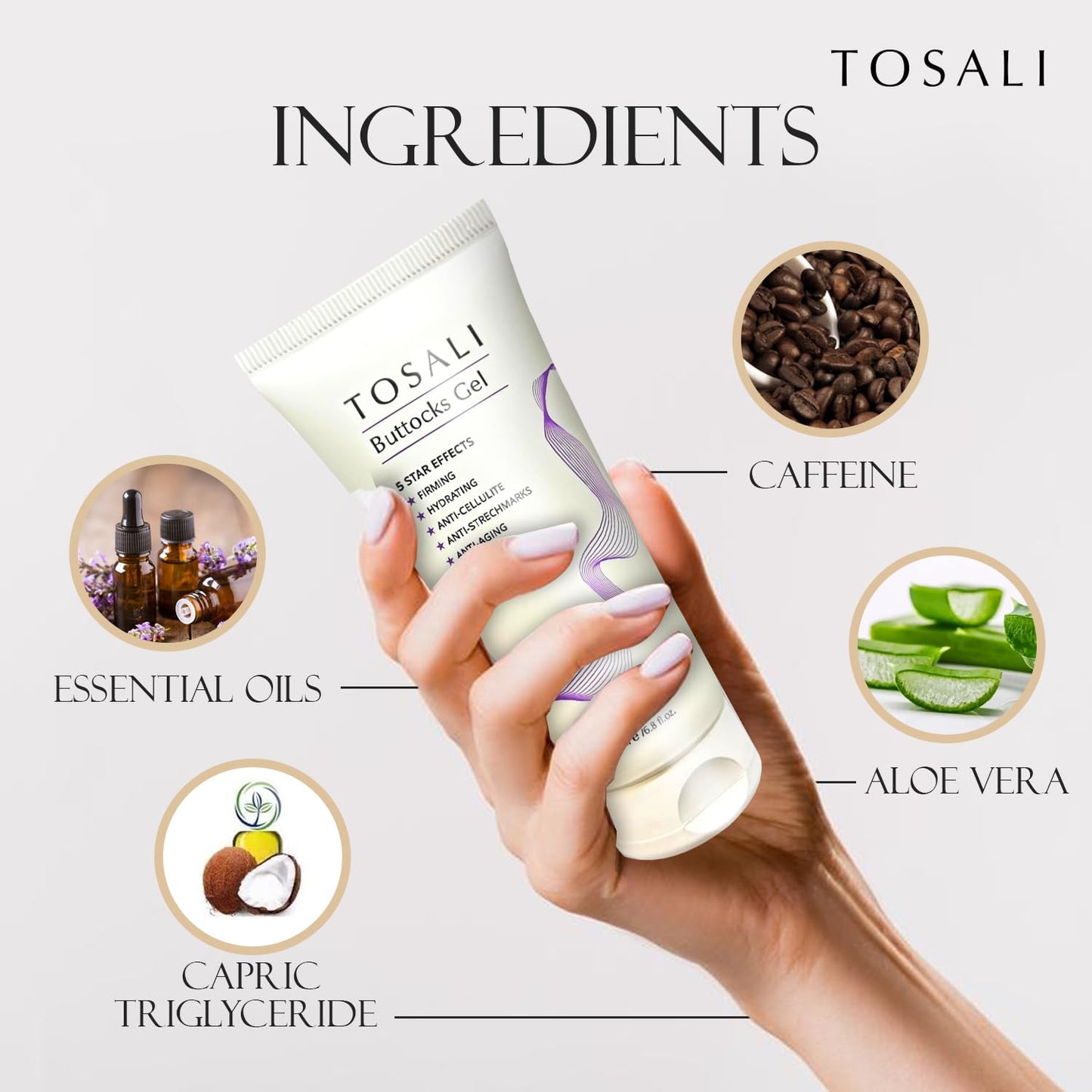 Buttocks Firming Gel 6.8 fl oz - Stretch Marks Removal, Anti Aging & Anti Cellulite Gel with Caffeine, Aloe Vera & Essential Oils, Instant Hydration Skin Care Formula, Tightening & Skin Firming