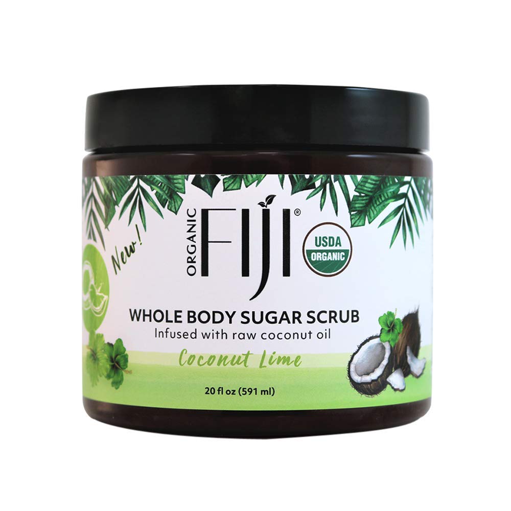 Organic Fiji Whole Body Scrub - Infused with Coconut Oil, Exfoliating Sugar Scrub for Smooth and Soft Skin, Exfoliates & Restores Skin's Natural Biosphere, Coconut Lime 20 oz