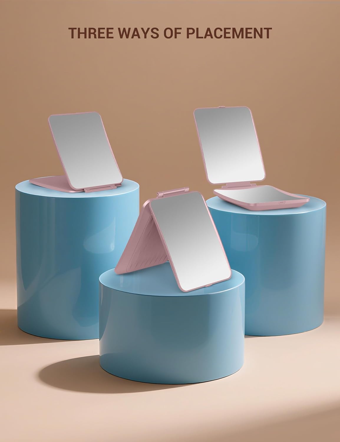 Travel Makeup Mirror with 1X/10X Magnifying, Portable Folding Make Up Tabletop Mirror for Office, Compact Vanity Mirror for Travel (Rose Pink, No LED Lights)