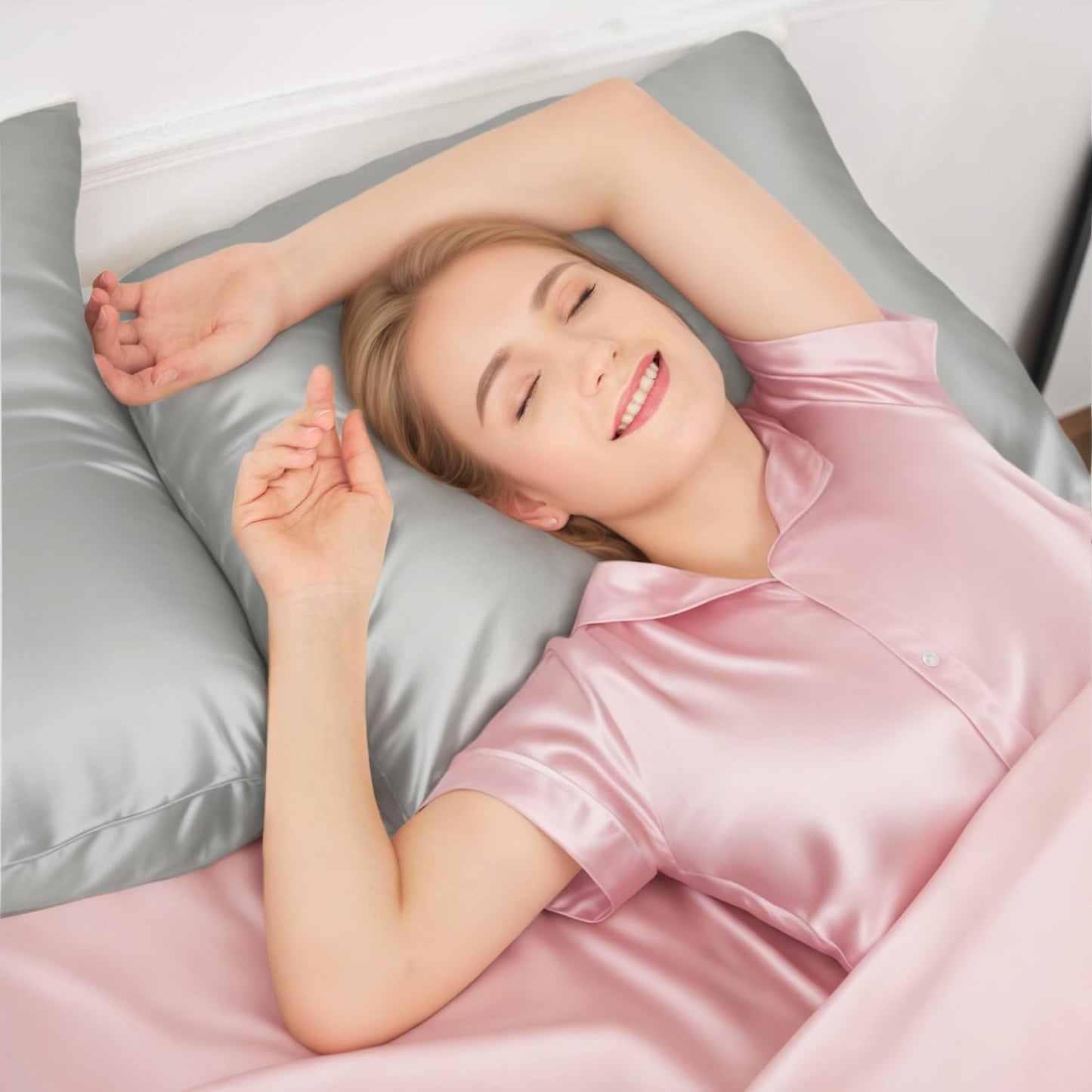 INSSL Silk Pillowcase for Women, Mulberry Silk Pillowcase for Hair and Skin and Stay Comfortable and Breathable During Sleep (Standard, Grey)